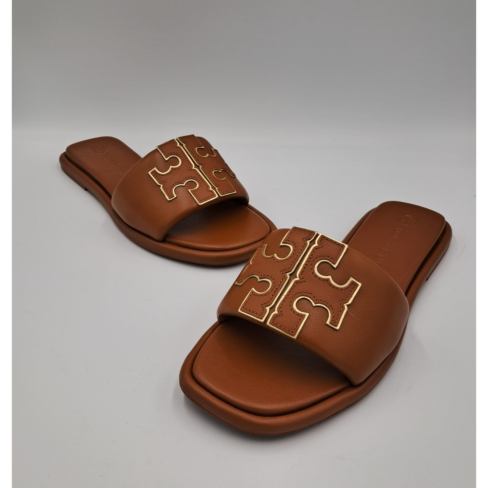 Size 8.5 - Tory Burch Double T Sports Slide Bourbon Miele Gold RETAIL $200